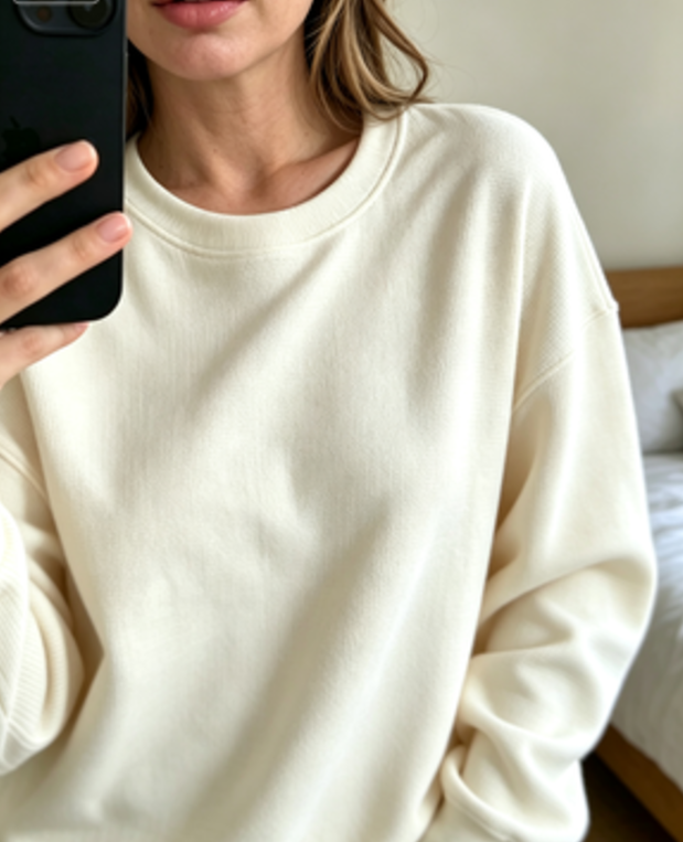 Waffle-knit crewneck neckline detail