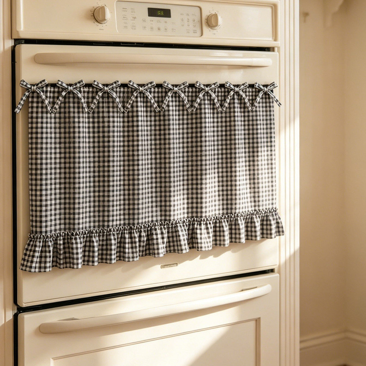 Gingham Plaid Oven Skirt Cover-Double Sided Thick Fabric for Cottagecore Kitchen Home Decor