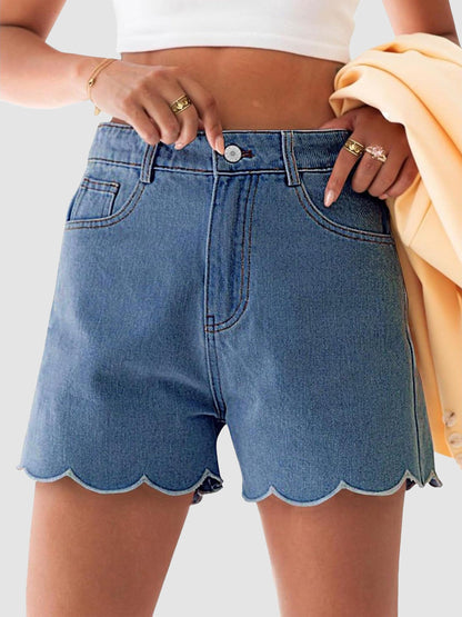 Women's High Waist Scalloped Hem Denim Shorts