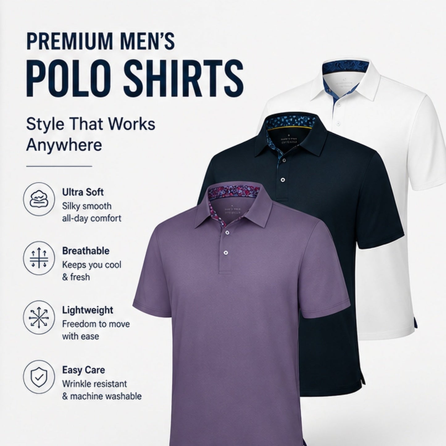 ⚡Hot Sales 49% OFF🔥3-Pack Men’s Performance Polo Shirts – Soft, Stretchy & Quick-Dry
