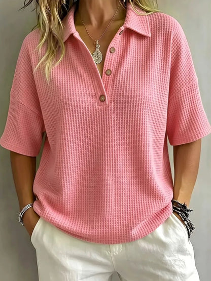 CLEARANCE SALE🔥 Women's Button-Up Waffle Short Sleeve Shirt