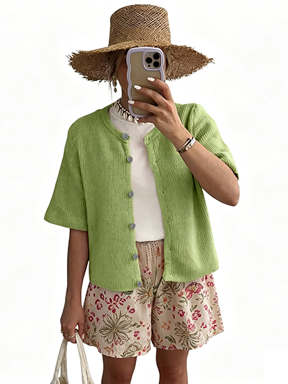 Women's Ribbed Knit Button Down Cardigan Lightweight Sweater Top