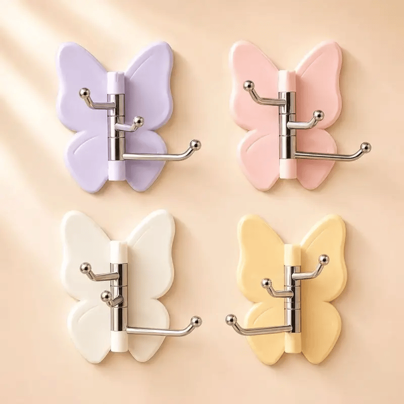 4 Pack Rotating Butterfly Hooks – Strong Adhesive Wall Organizer for Towels, Bags, Hats & Keys | No Drilling Required