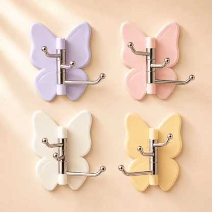 4 Pack Rotating Butterfly Hooks – Strong Adhesive Wall Organizer for Towels, Bags, Hats & Keys | No Drilling Required
