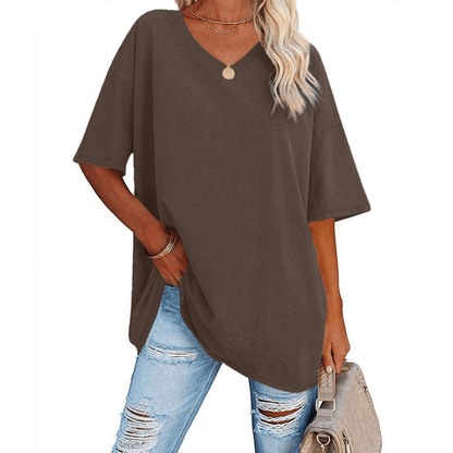 Soft Stretch Cotton Blend Plus Size V-Neck Tees, Oversized Loose Fit Casual Half Sleeve Tunic Shirts, Versatile Basic Wardrobe Staple for Spring Summer Fall Winter