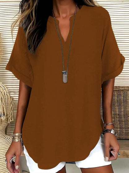 🔥New Arrival 50% OFF🔥Women's Plain Short Sleeve Blouse, Casual Solid Color Top for Daily Wear, Ladies Clothes for All Seasons