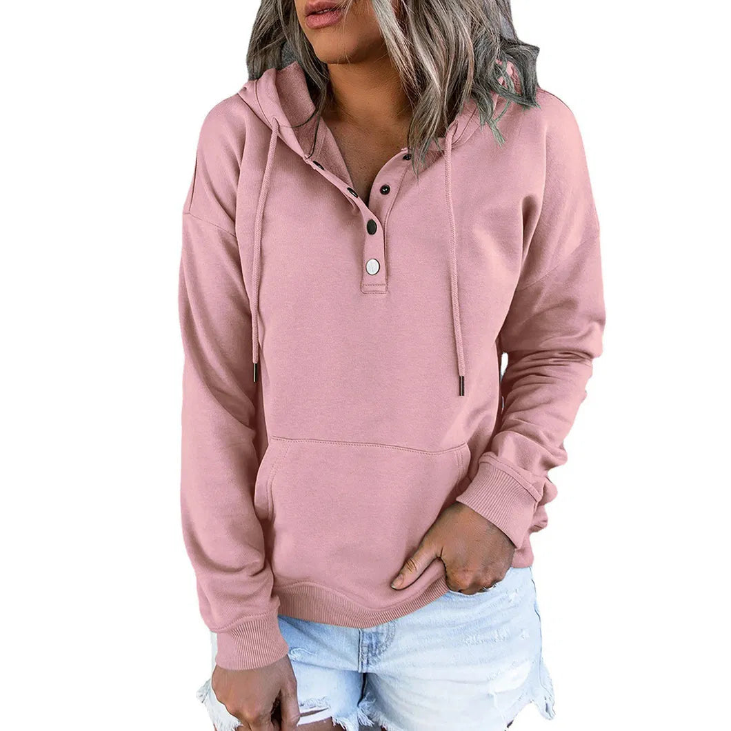 🔥Free Shipping🔥Solid Button Front Hoodie with Pocket