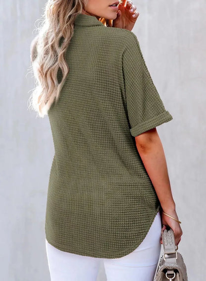 🔥2026 HOT SEAL ! ! !🔥100% Cotton Women's Waffle Knit Short Sleeve Tunic Henley Shirts