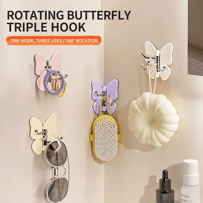 4 Pack Rotating Butterfly Hooks – Strong Adhesive Wall Organizer for Towels, Bags, Hats & Keys | No Drilling Required