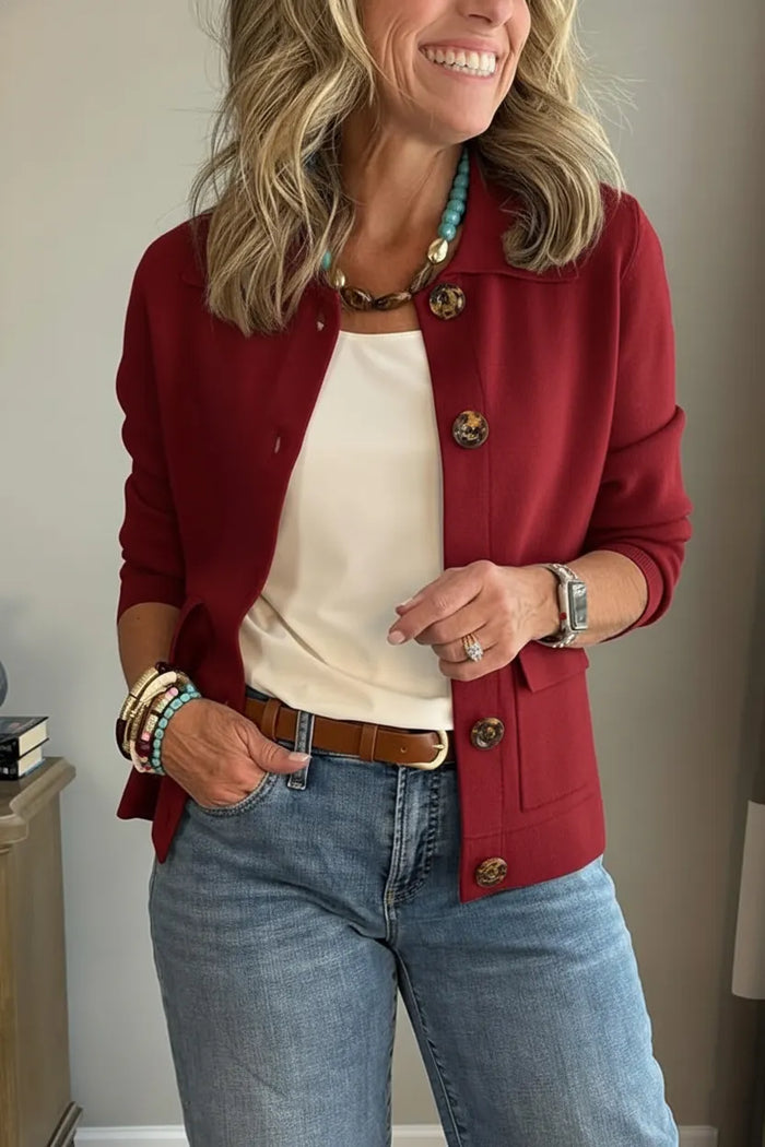 Wine red lapel cotton jacket