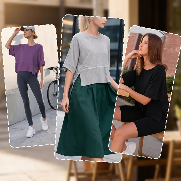 Women's Summer Casual Crewneck Batwing Half Sleeve T-Shirts Solid Color Loose Fit Cute Basic Flowy Tops Tees Blouses
