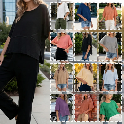 Women's Summer Casual Crewneck Batwing Half Sleeve T-Shirts Solid Color Loose Fit Cute Basic Flowy Tops Tees Blouses