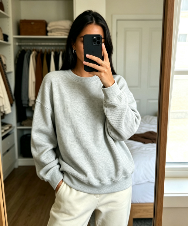 Relaxed waffle-knit sweater silhouette