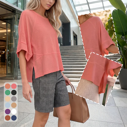 Women's Summer Casual Crewneck Batwing Half Sleeve T-Shirts Solid Color Loose Fit Cute Basic Flowy Tops Tees Blouses
