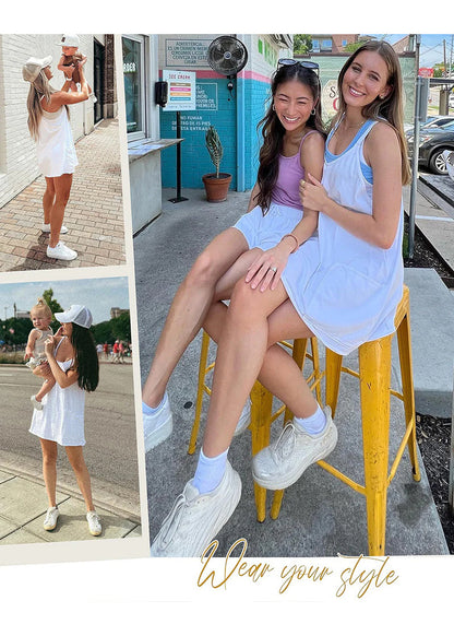Casual Sleeveless Mini Dress With Built-In Shorts