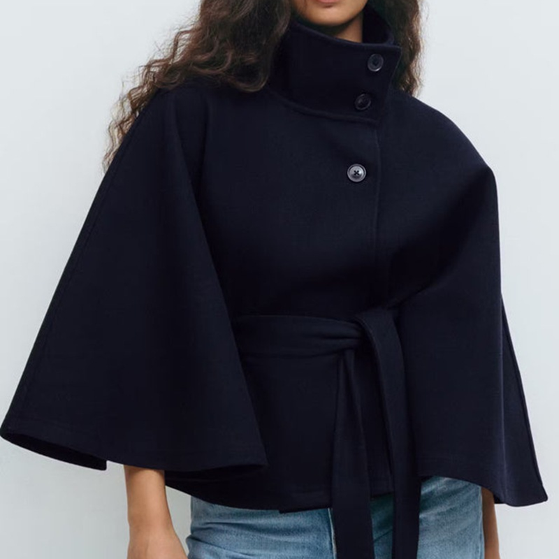 Navy blue poncho coat