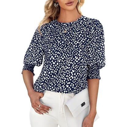Sunshineoff Women's Polka Dot 3/4 Sleeve Casual Blouse