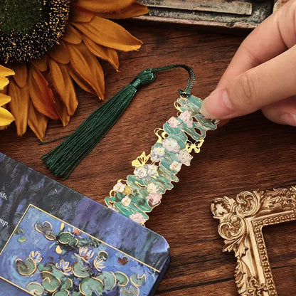 📚✨8-Piece Gold Metal Bookmark Set with Tassel – Van Gogh & Monet Inspired Gift for Book Lovers 🎨