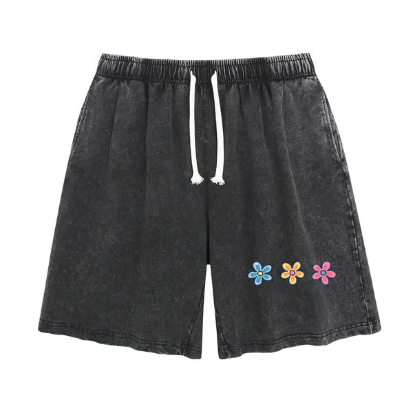 Women's Soft Cotton Blend Washed Floral Shorts, Casual Summer Travel Streetwear Bottoms