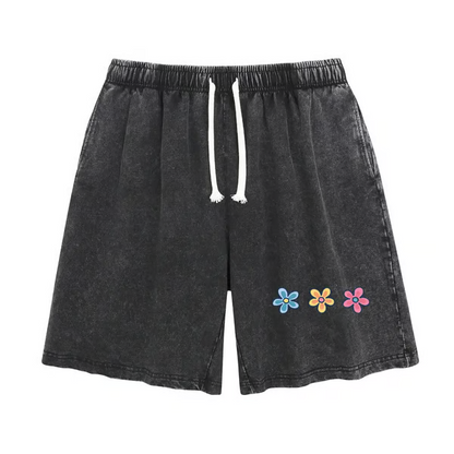 Women's Soft Cotton Blend Washed Floral Shorts, Casual Summer Travel Streetwear Bottoms