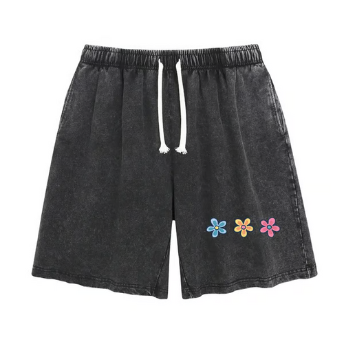 Women's Soft Cotton Blend Washed Floral Shorts, Casual Summer Travel Streetwear Bottoms