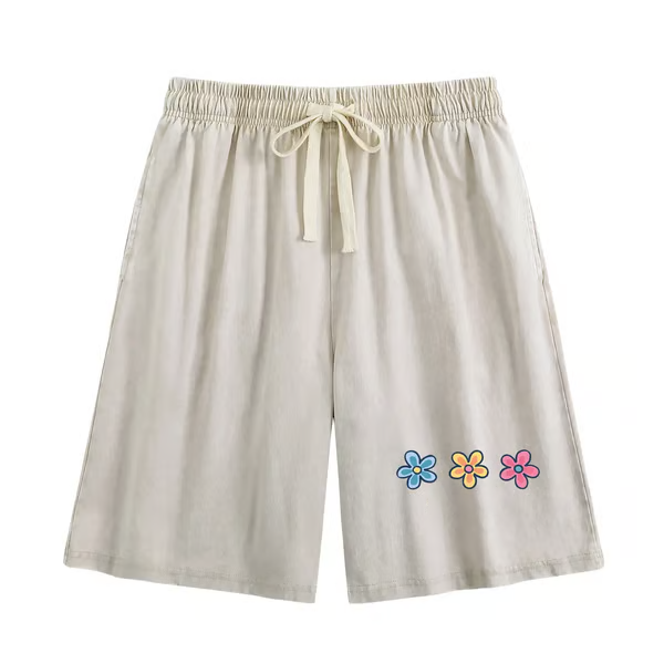 Women's Soft Cotton Blend Washed Floral Shorts, Casual Summer Travel Streetwear Bottoms