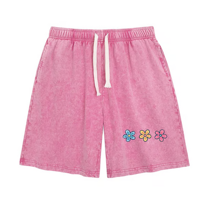 Women's Soft Cotton Blend Washed Floral Shorts, Casual Summer Travel Streetwear Bottoms