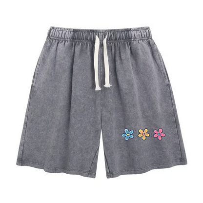 Women's Soft Cotton Blend Washed Floral Shorts, Casual Summer Travel Streetwear Bottoms