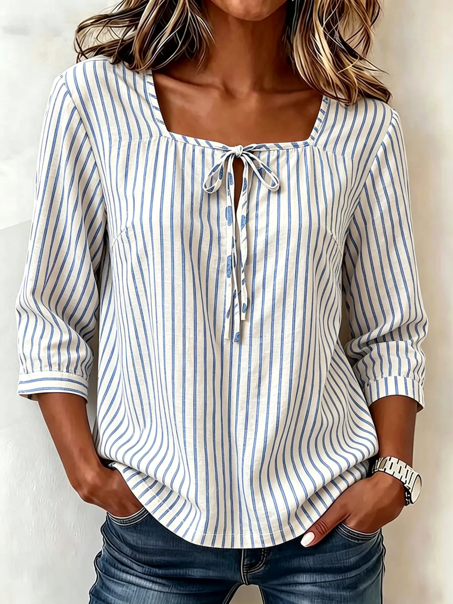 Women’s Vintage Polka Dot Top with Square Neck Tie