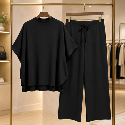 Women's 2 Piece Outfits Lounge Set 3/4 Batwing Sleeve Capelet Crew Neck Pullover Tops Wide Leg Pants Travel Set