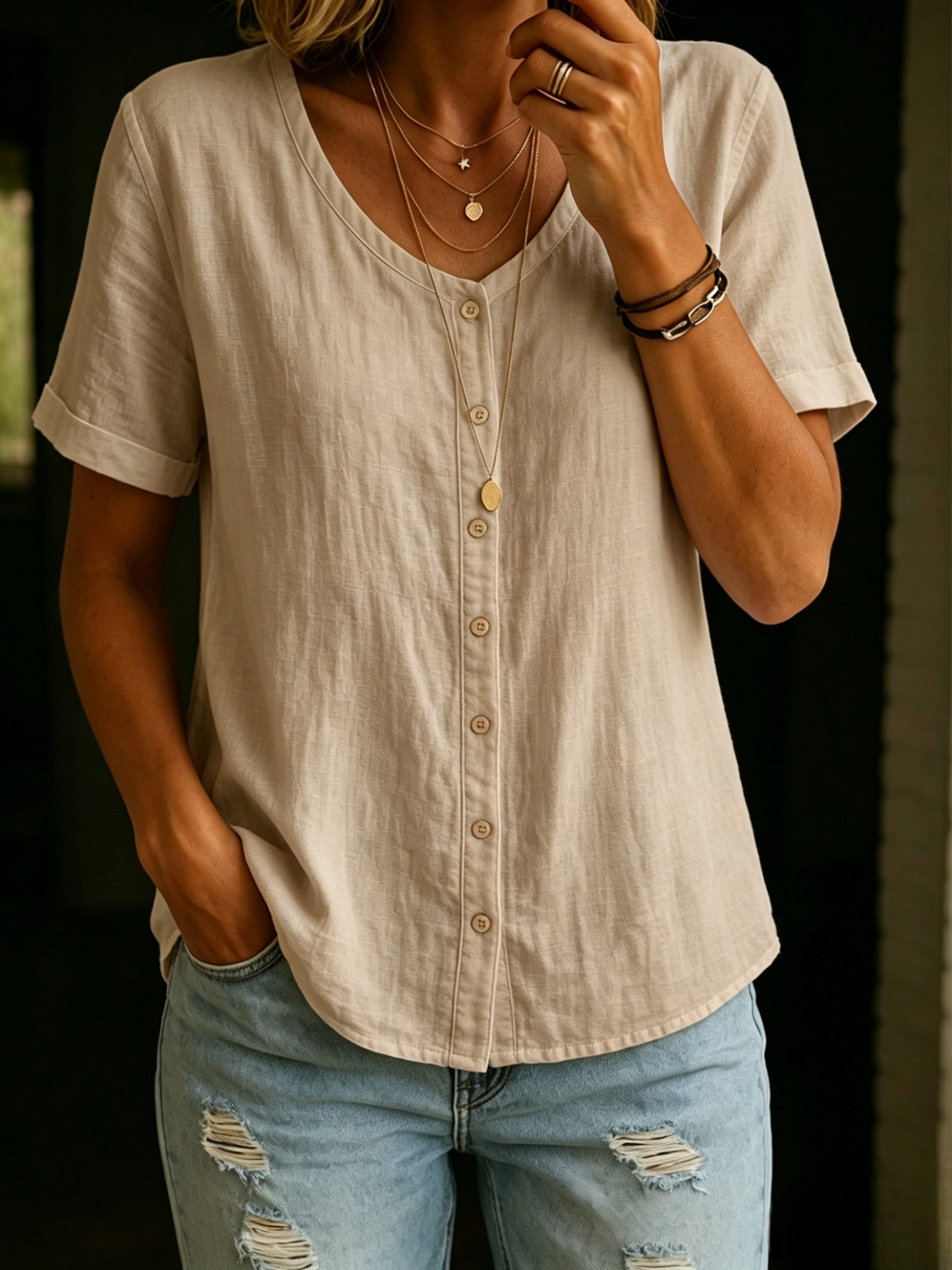 CLEARANCE SALE🔥 Women's Cotton Linen Short Shirt