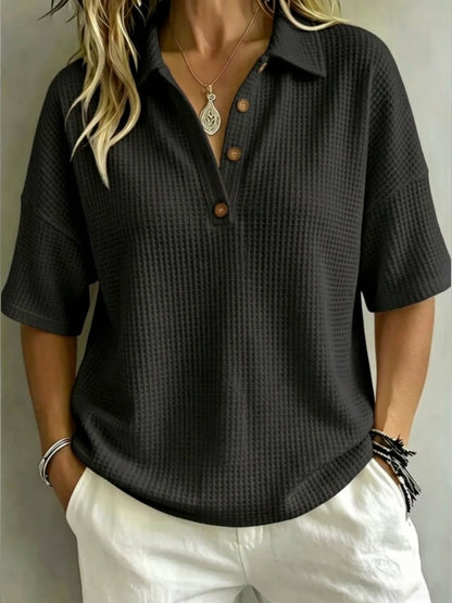 CLEARANCE SALE🔥 Women's Button-Up Waffle Short Sleeve Shirt