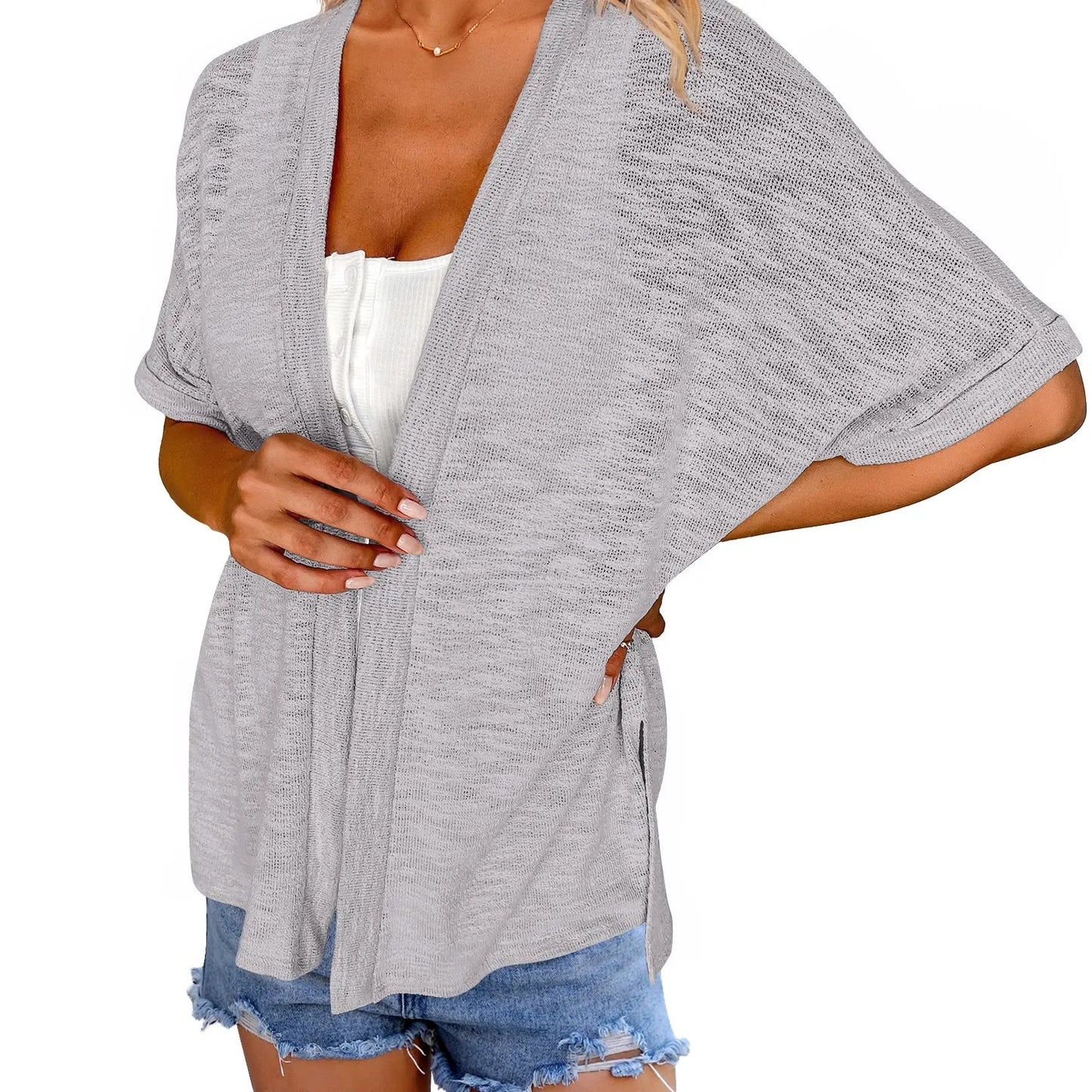 Womens Lightweight Cardigan 2026 Summer Short Sleeve Open Front Beach Coverup Vacation Outdoorfun Knitwear Comfort Casual Loose Minimalist Basic Knitting Batwing Shortsleeve Tops Womenswear