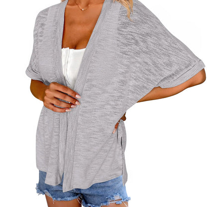 Womens Lightweight Cardigan 2026 Summer Short Sleeve Open Front Beach Coverup Vacation Outdoorfun Knitwear Comfort Casual Loose Minimalist Basic Knitting Batwing Shortsleeve Tops Womenswear