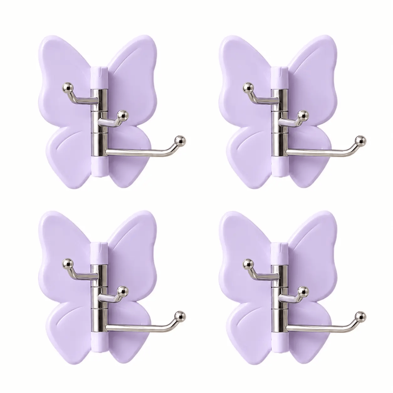4 Pack Rotating Butterfly Hooks – Strong Adhesive Wall Organizer for Towels, Bags, Hats & Keys | No Drilling Required