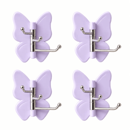 4 Pack Rotating Butterfly Hooks – Strong Adhesive Wall Organizer for Towels, Bags, Hats & Keys | No Drilling Required