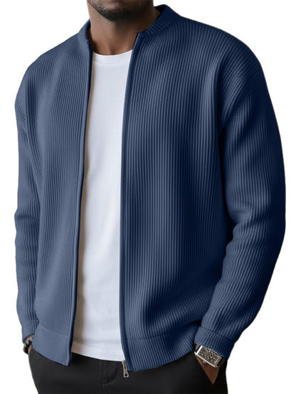 🔥2026 HOT SEAL ! ! !🔥Men's Simple Casual Ribbed Stand Collar Zipper  Long Sleeved Jacket