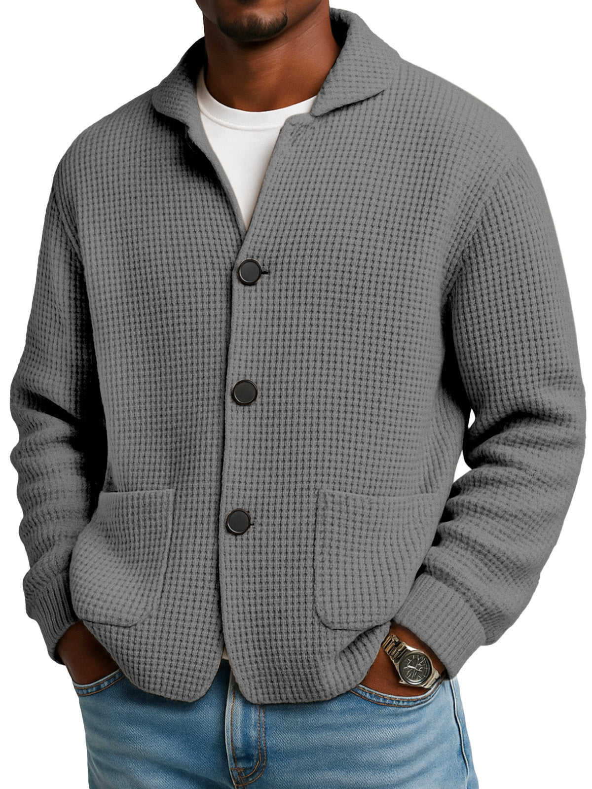 🔥🔥2026 HOT NEW Men's Textured Waffle Knit Cardigan Jacket