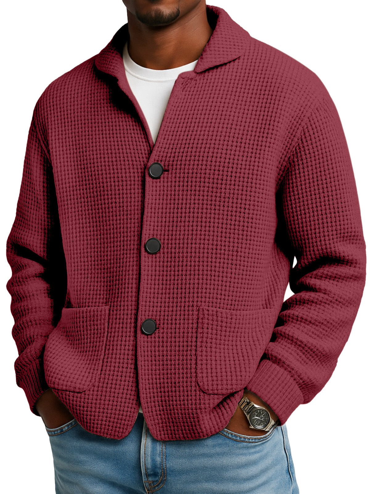🔥🔥2026 HOT NEW Men's Textured Waffle Knit Cardigan Jacket