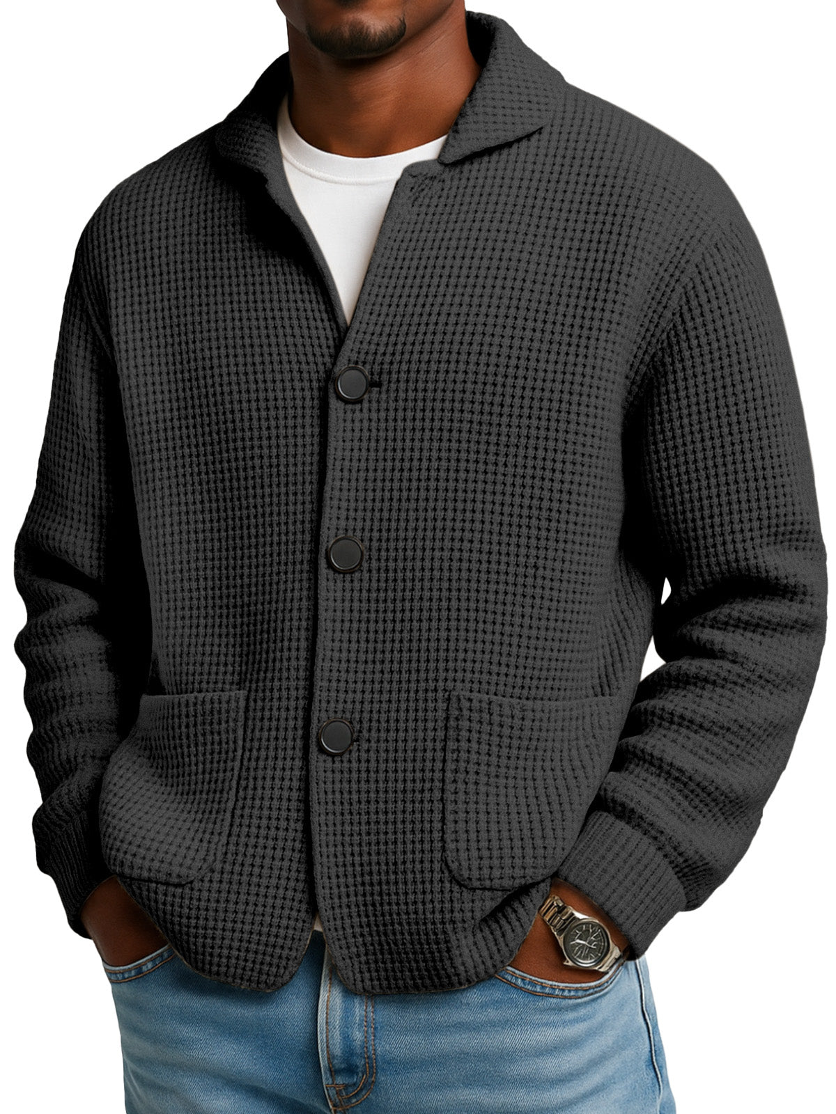 🔥🔥2026 HOT NEW Men's Textured Waffle Knit Cardigan Jacket