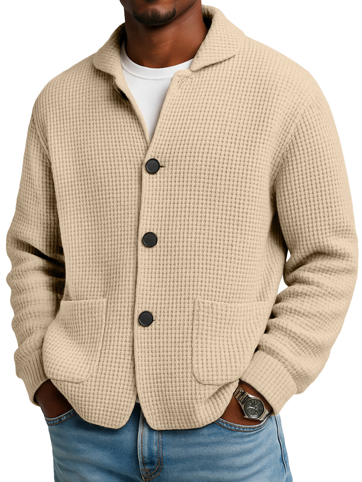 🔥🔥2026 HOT NEW Men's Textured Waffle Knit Cardigan Jacket