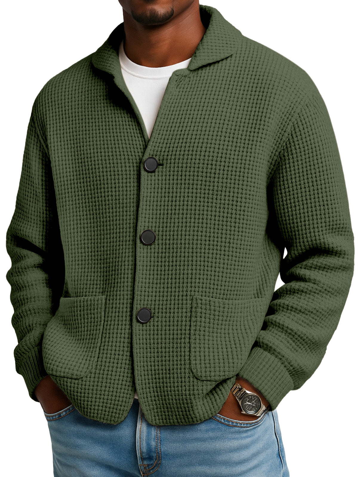🔥🔥2026 HOT NEW Men's Textured Waffle Knit Cardigan Jacket
