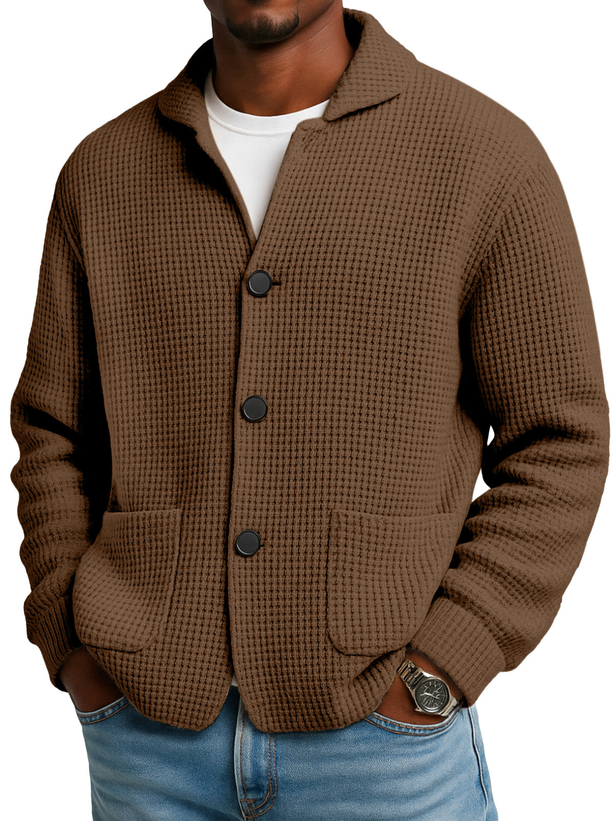 🔥🔥2026 HOT NEW Men's Textured Waffle Knit Cardigan Jacket