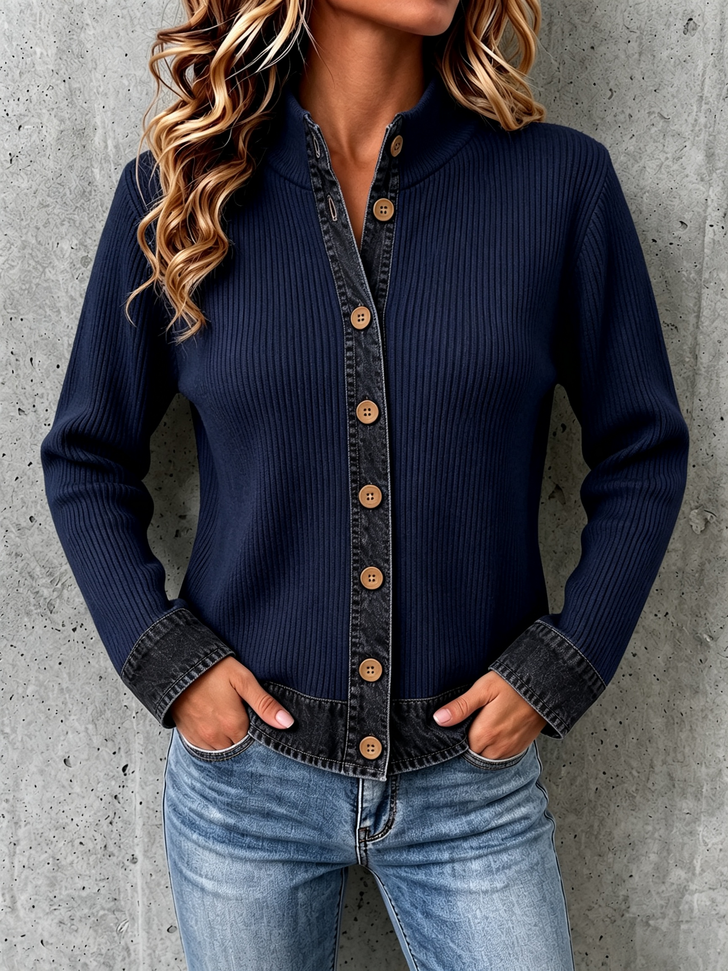 CLEARANCE SALE🔥Women's Denim-paneled Knit Cardigan