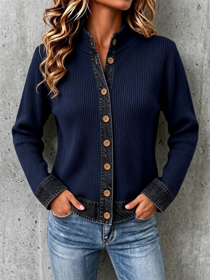 CLEARANCE SALE🔥Women's Denim-paneled Knit Cardigan
