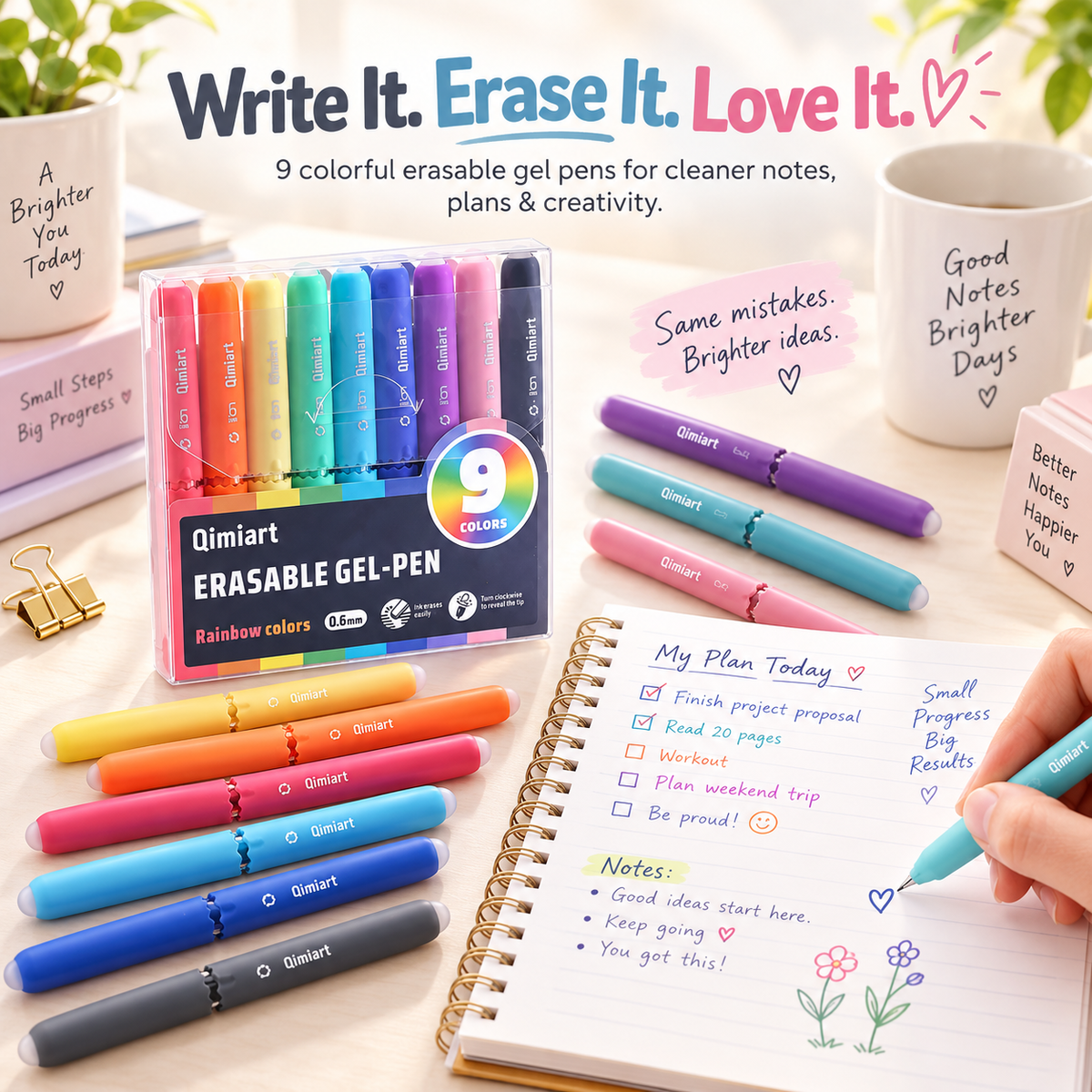 9-color erasable gel pens set