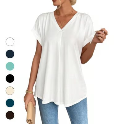 🔥Short-Sleeved Solid Color 100% Cotton  Patchwork T-Shirt