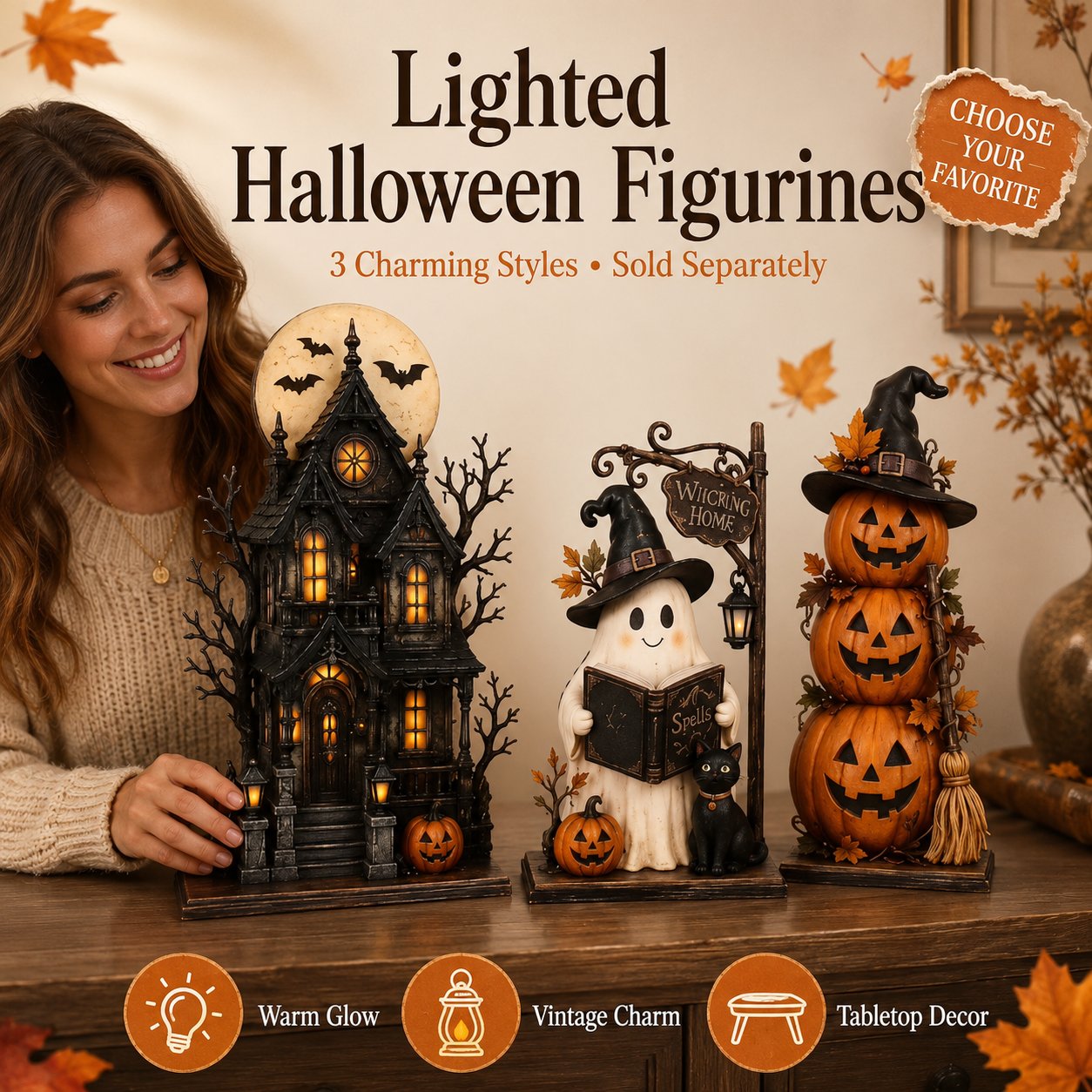 🔥Last Day 59% OFF - 🧙🖤Lighted Halloween Haunted House & Character Figurine Collection