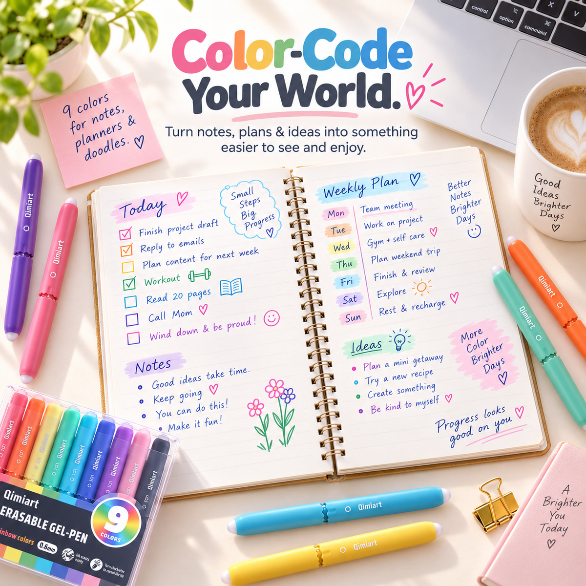 Color-coded planner using nine erasable gel pen colors