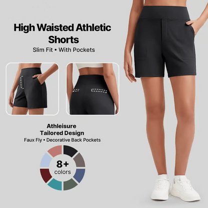 Women's High-Waisted Athletic Bermuda Shorts with Pockets – Running, Yoga, Summer Casual Activewear